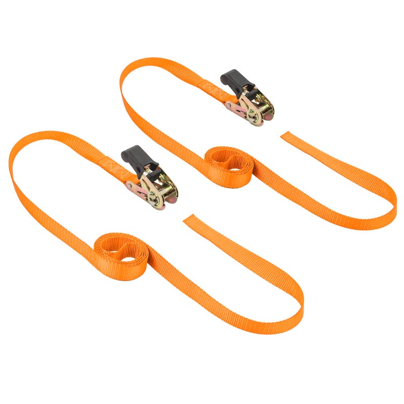 PowerTye - Endless Ratchet Strap - 1in x 7ft Easy Grip (Hookless), Tie Down Strap w/ 400 lb. Working Load Limit / 1,200 lb. Break Strength, Ideal for Motorcycle, ATV, Bike, & Coolers, Orange 2-Pack - Image 1